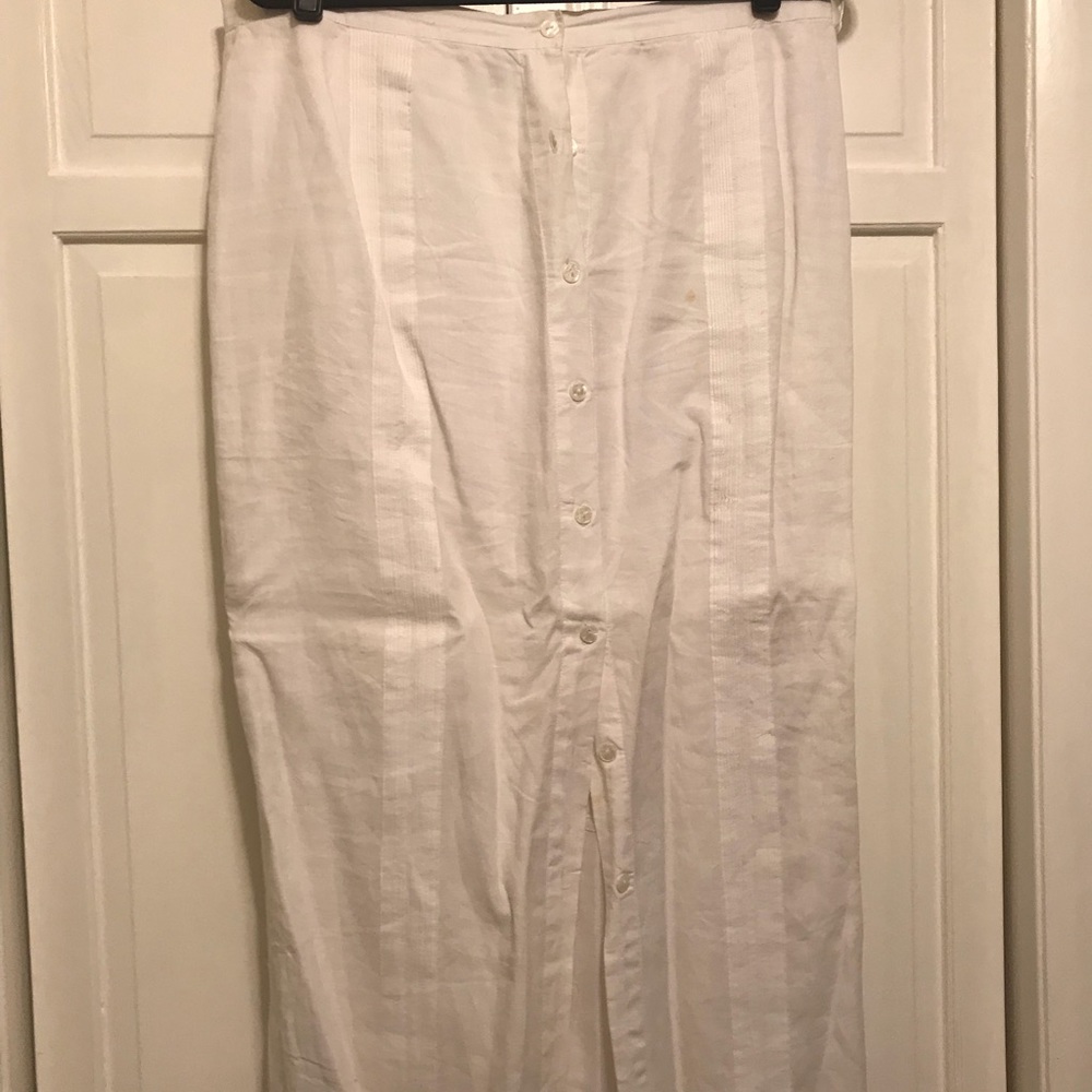 White, long, button down linen skirt